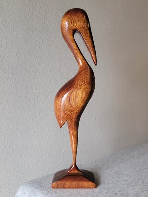 VTG Danish Modern 18'' Carved Wood BIRD Art SCULPTURE Crane/Heron Mid-MOD/MCM