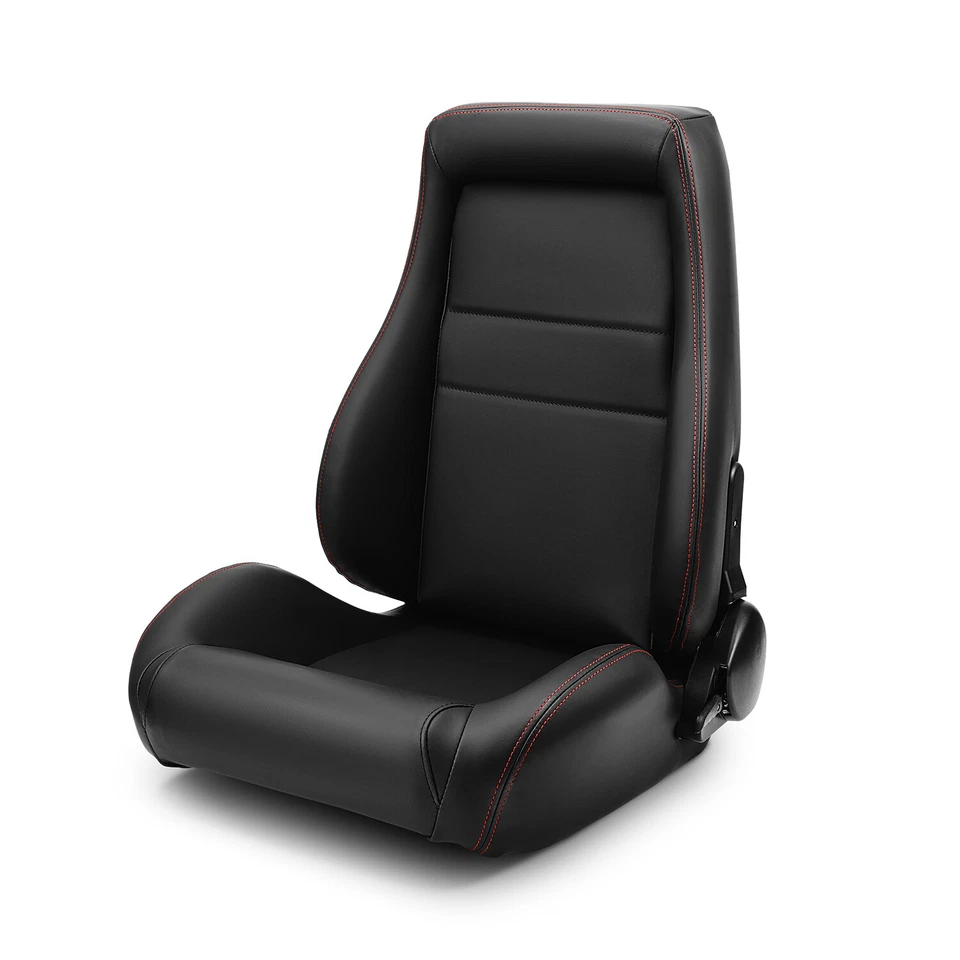 Universal 1 Pair Black OBS Style Seats Reclinable PVC Leather Car Seats - Image 3 of 4