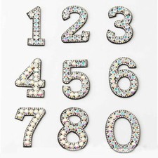 2" Numbers 0-9 Bling Sparkle Rhinestone Iron On Sew Patches Letters Badges