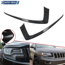 For Jeep Grand Cherokee 14-16 Headlight Eyelid Carbon Fiber ABS Overlay Trim 2PC