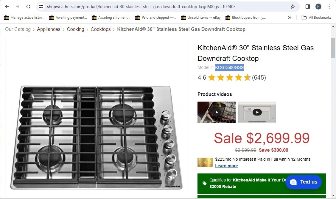 KitchenAid 30" Wide 5Burner Gas Cooktop with Downdraft Exhaust, KCGD500GSS, NEW eBay