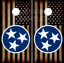 Burnt Flag Tennessee Stars Cornhole Wrap Bag Toss Skin Decal Sticker Wraps