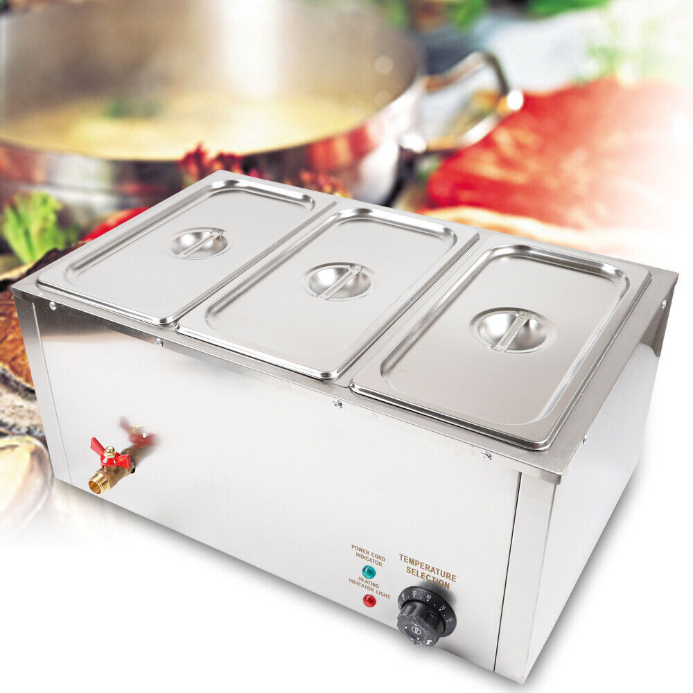 3 Topf Edelstahl Wasserbad Bain Marie Warmhalteger?t Bainmarie Ablasshahn 850W
