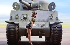 WW2 Picture Photo woman in uniform next to a Sherman tank 6312