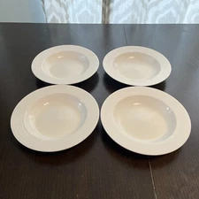 4 Food Network Stoneware Pasta Bowls White Ribbed 8.5" x 1.25"