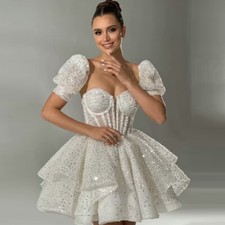 White Short Evening Dresses A-Line Sweetheart Formal Mini Prom Bridal Dress