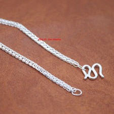 Real 999 Fine Silver Necklace 2.0mm Wheat Link Chain Necklace 15.7" L 4-6g