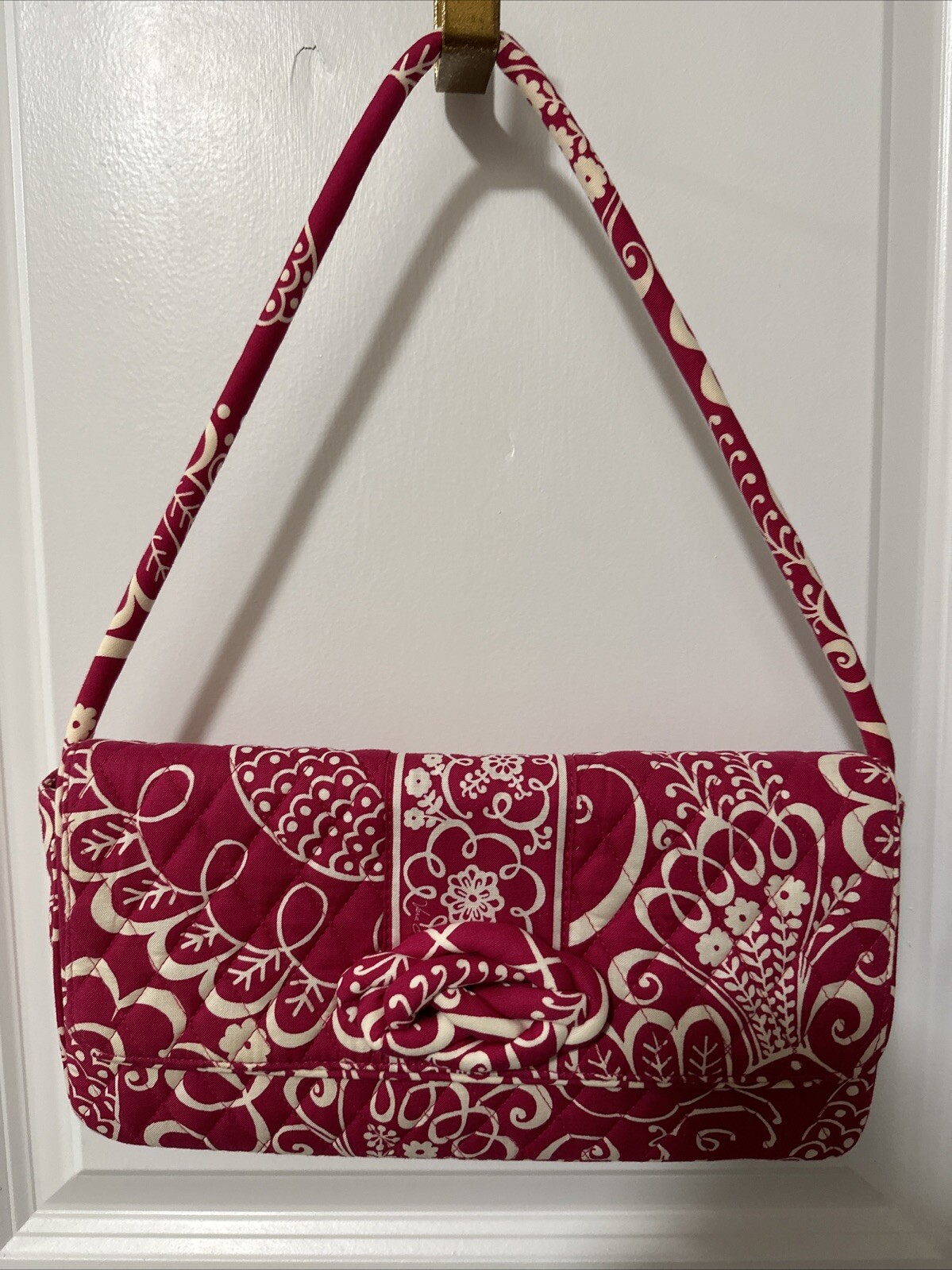 Vera Bradley Twirly Bird Pink Knot Clutch Handbag with Twist Detail