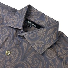 Bogosse Men's 100 Cotton L/S Button Shirt Navy/Brown Paisley   Size 3