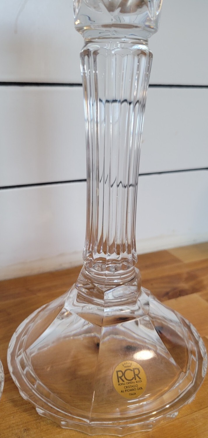 Crystal 8.5" Candlestick RCR Royal Crystal Rock Candle Holder Italia Set of 2