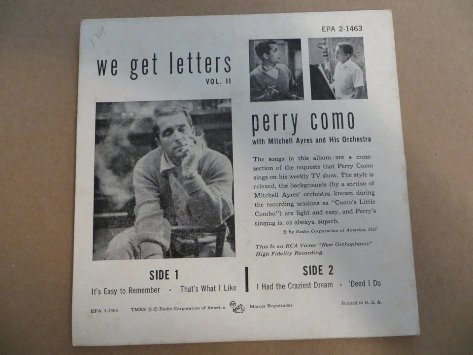 Perry Como – We Get Letters (Vol. II) - 1957 - RCA Victor EPA 2-1463 7" EP G/VG - Image 2 of 4