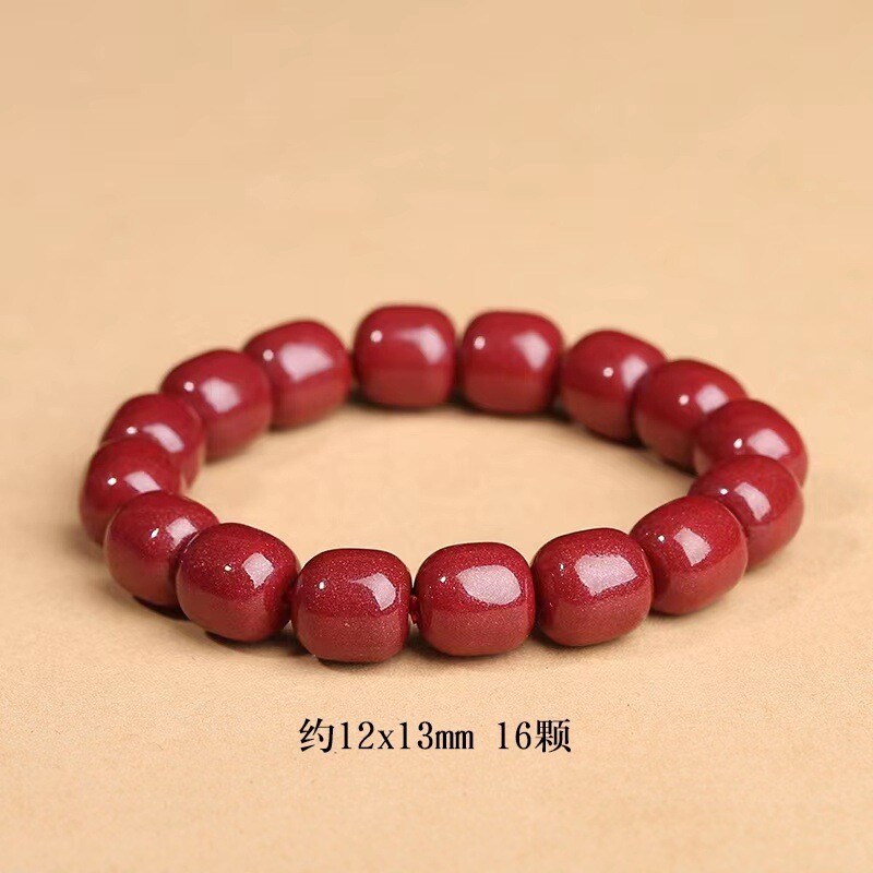 Vintage Cinnabar Bracelet Women Men Red Buddhist Prayer Beads 14mm 12mm