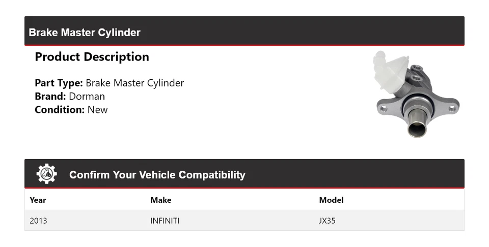 Cilindro maestro de freno Dorman Infiniti JX35 2013 Foto 2 de 4