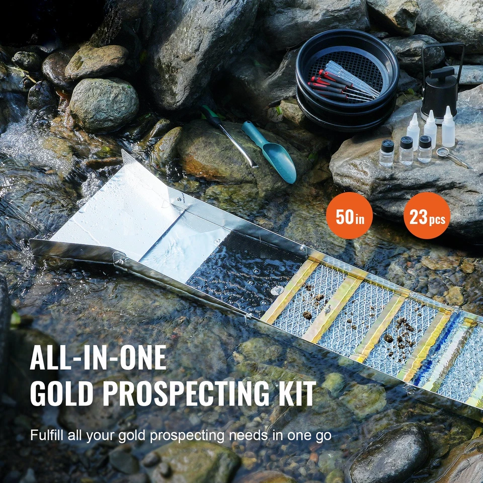 Gold Panning Kit With Sluice Box 50" Aluminum Gold Mining Equipment 23 PCS - Image 2 of 4