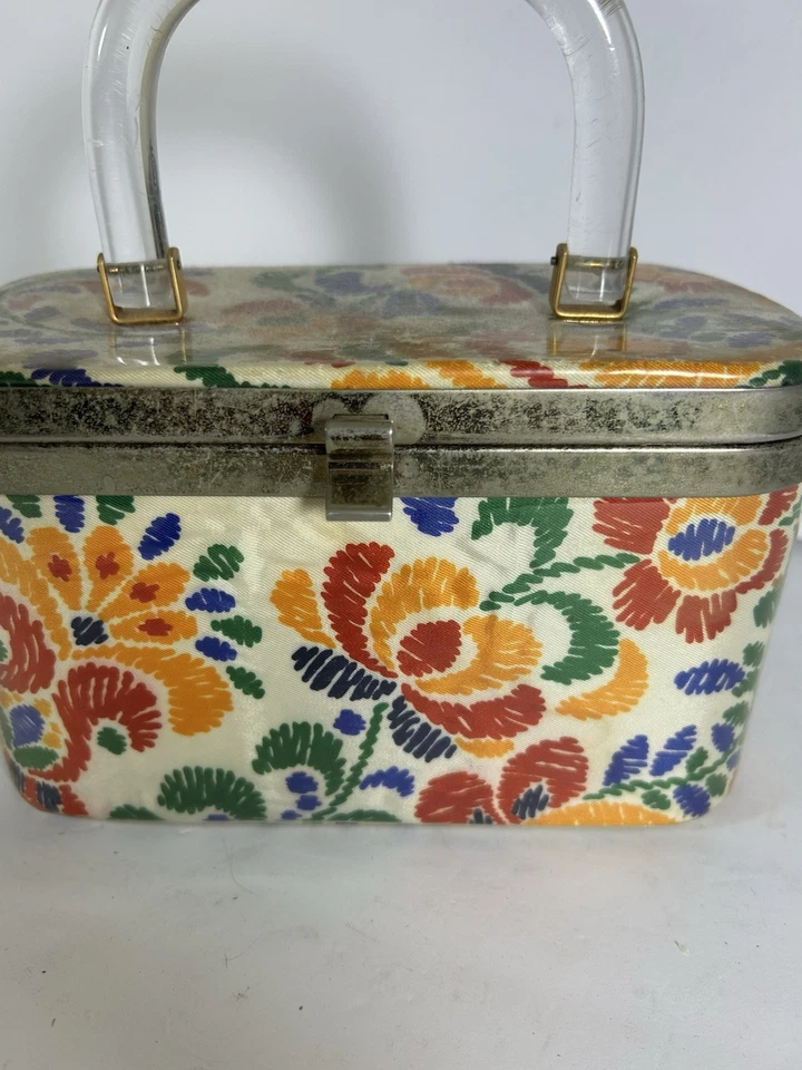 Bolso Cartera Rockabilly Pin Up Vintage Años 60 Mango Floral Caja Foto 3 de 4