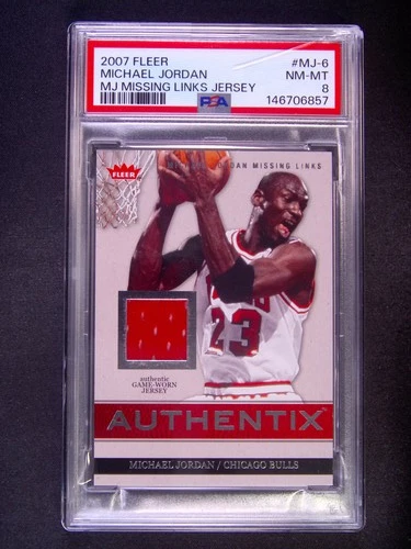 2007-08 Fleer Michael Jordan Missing Links Authentix Jersey Patch PSA 8