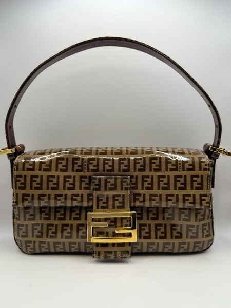 Fendi Baguette Zucca FF Monogram Coated Canvas Small Shoulder Bag Gold HW