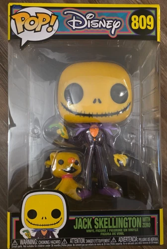 Funko Pop 10” Jack Skellington With Zero #809 Blacklight Jumbo Figure Disney New