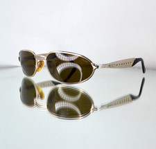 VERY RARE Police Italy Vintage Silver Sunglasses Green Lenses Wrap Y2K Mod. 2352