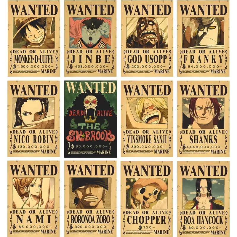 Poster One Piece Wanted Luffy 3 Billion Zoro Bounty Anime Vintage Wall 42x28.5cm