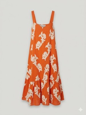 exquise orange dress Exquise Phoebe Flounced Maxi Dress Size M Orange Ivory Anthropologie Boho  Beachy