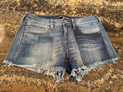 Express Stretch Relaxed Mid-Rise Patchwork Cutoff Denim Shorts - Size 2