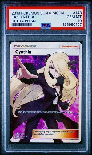 Pokémon Cynthia Full Art 148/156 PSA 10 Gem Mint, Ultra Prism, Sun & Moon