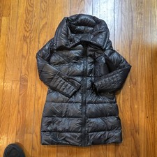 BCBGMAXAZRIA Womens Black M Long Quilted Puff...