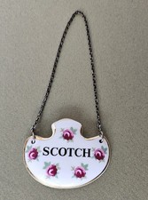 Vintage ROYAL ADDERLEY Bone China England Pink Roses Liquor Tag SCOTCH