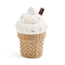 Ice Cream Storage Basket Kids Toy Basket Woven Lid Laundry Blanket Storage UK