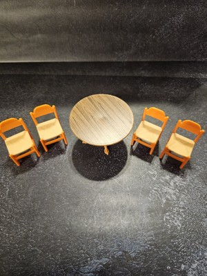  Doll House TOMY 1970's Dining Room Furniture Table & 4 Orange Chairs VINTAGE 