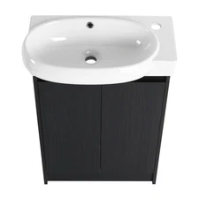 Compact 23" Freestanding Vanity with Sink, Modern Design in Black Chestnut, Soft