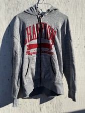 Champion Physical Education Gray Fleece Full Zip Hoodie Logo Pockets Men's Large