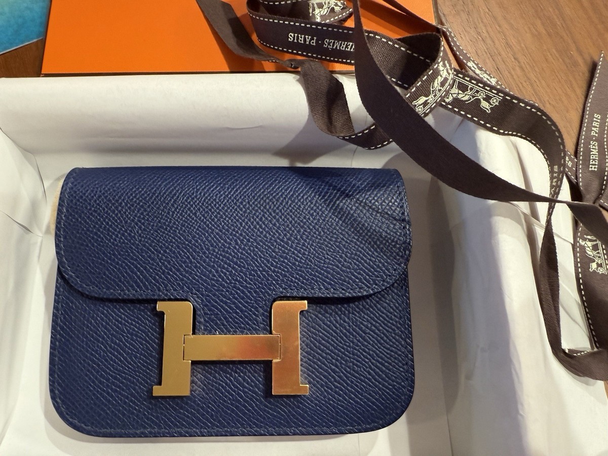 Hermes Constance Slim Mini Bag Wallet Blue Navy Sapphire Epsom