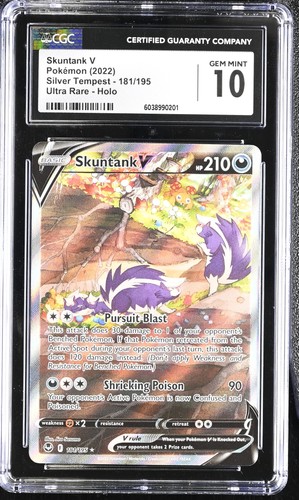 Skuntank V 181/195 Ultra Rare Holo Silver Tempest Pokemon CGC 10 Gem Mint