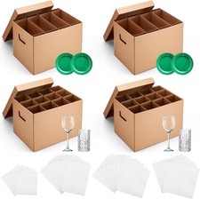 4 Sets 15x12x10 Inch Kitchen Moving Boxes with Dividers Lids 36 Foam Pouches