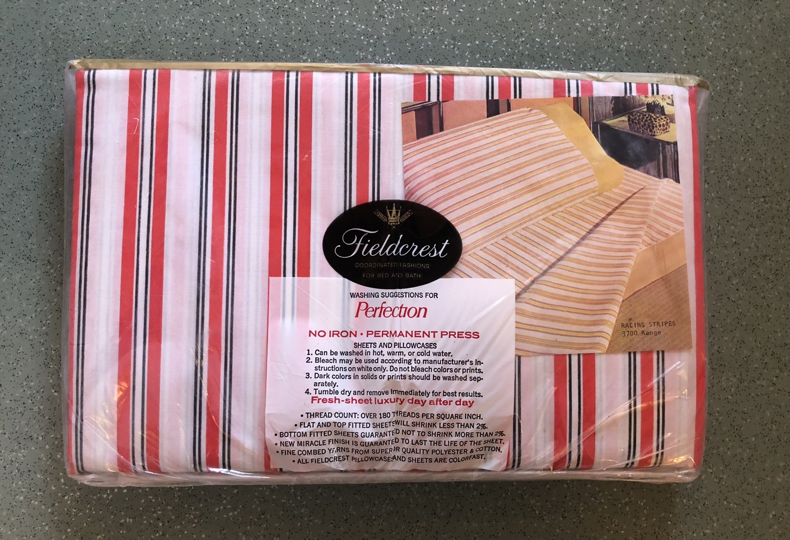 Vtg Fieldcrest Perfection TWIN LONG SHEET NOS Racing Stripes 50/50 Poly Cotton