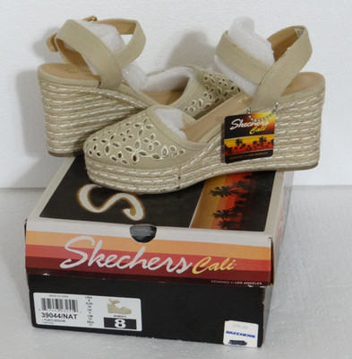 Sketchers Cali Women's Turtledove Espadrille Wedge Sandal Sz 8 Natural Linen NEW