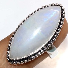 Rainbow Moonstone 925 Silver Plated Ring US 9 Gemstone Jewellery Trendy JW