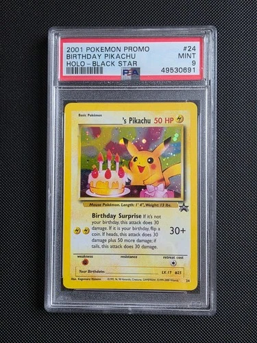 Birthday Pikachu 2001 Black Star Promo Holo PSA 9