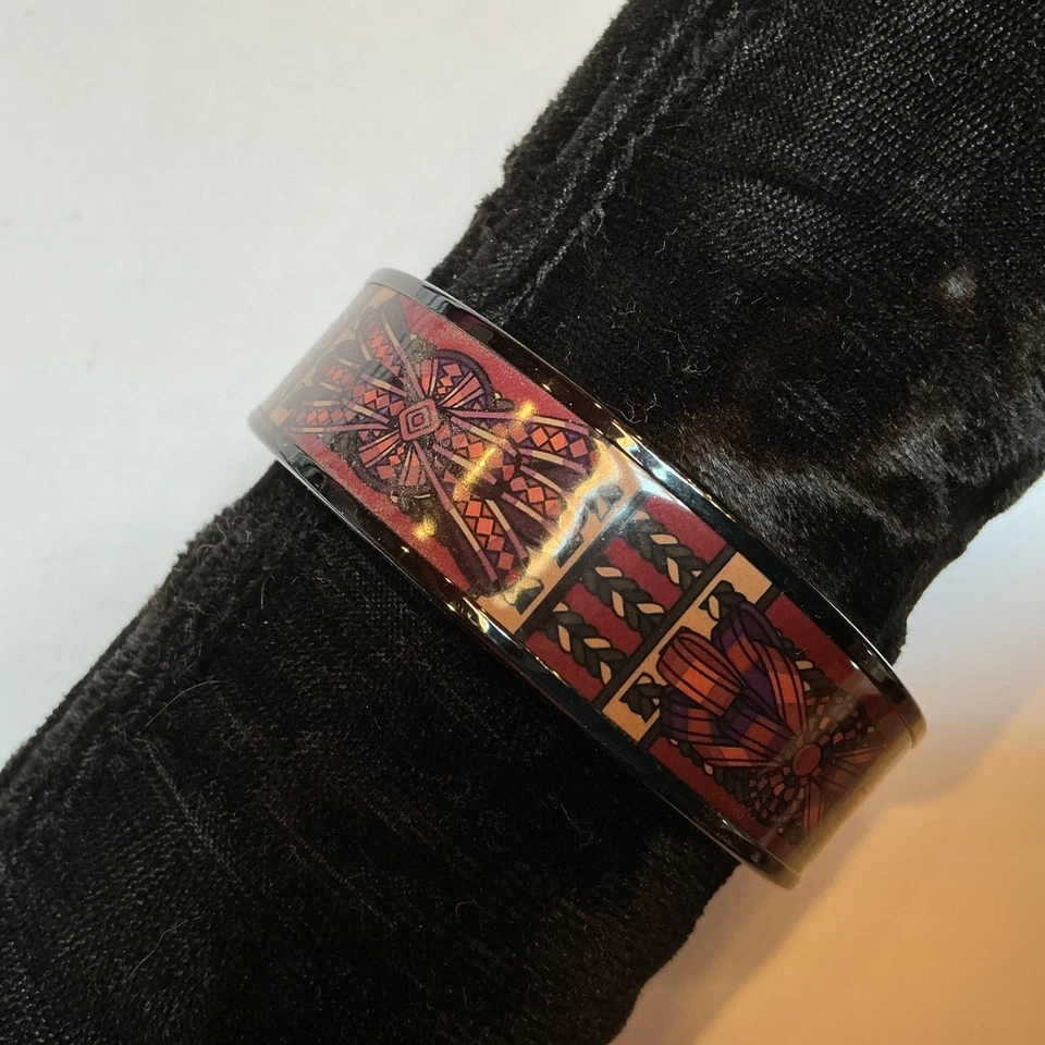Brazalete Brazalete Ancho HERMES Esmalte PM 65 Borde Negro, Granate Púrpura, Rubans Cheval Foto 3 de 4