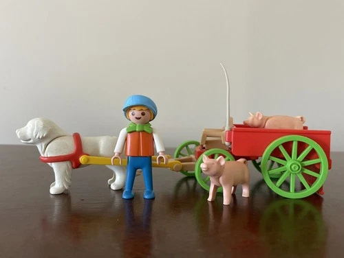 Playmobil Victorian Farm Boy with Dog Cart &  Pigs~Vintage Set