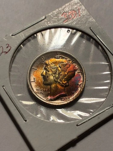 1923 Mercury Dime - Great toning - UNC - Full Bands -  $1.99 Shipping