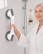 Suction Grab Bars for Shower - Gel-Enhanced Safety Handles for Seniors, Grey