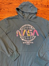 NASA Hoodie Sweatshirt Light Blue Mens Size XL New