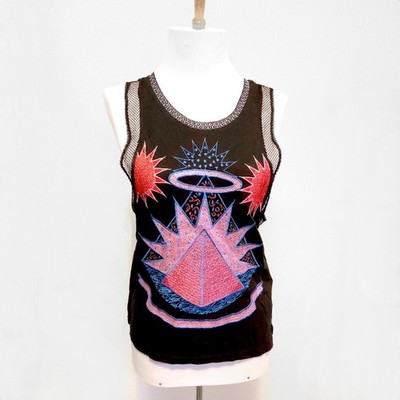 New Custo Barcelona Couture Collection Embroidered Sheer Back Tank Top Size L