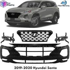Front Bumper Cover Fascis & Grille Assembly Kit For 2019-2020 Hyundai Santa