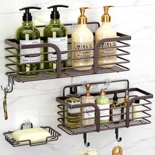 Shower Caddy 3 Pack Stainless Steel Hanging Organizer Set Adhesive Bathroom