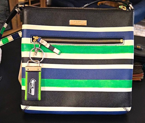 Kate Spade Chelsea Foliage Stripe Camera Crossbody Bag + Seahawks Charm