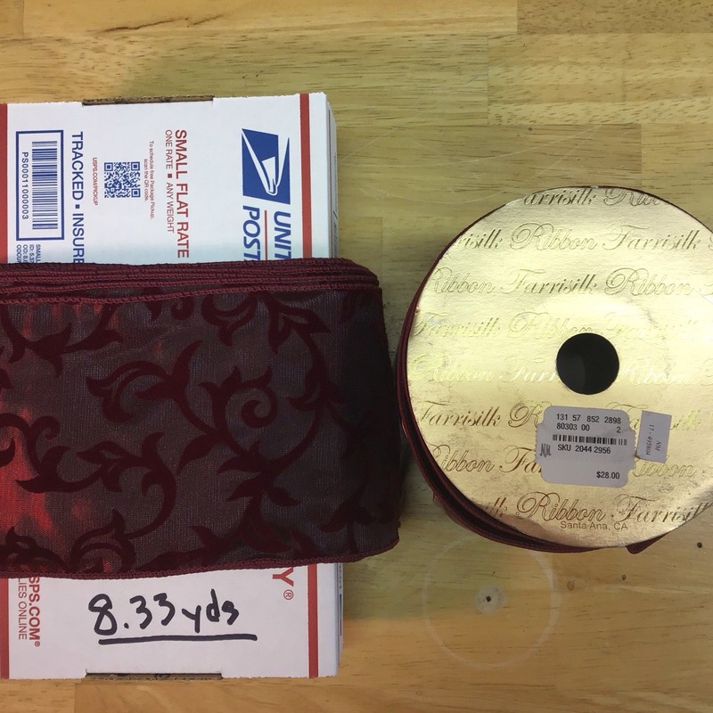 NEW FARRISILK Wide 4" X 10 + 8.33 yds  Velvet Ribbon Wired Edge Red Maroon